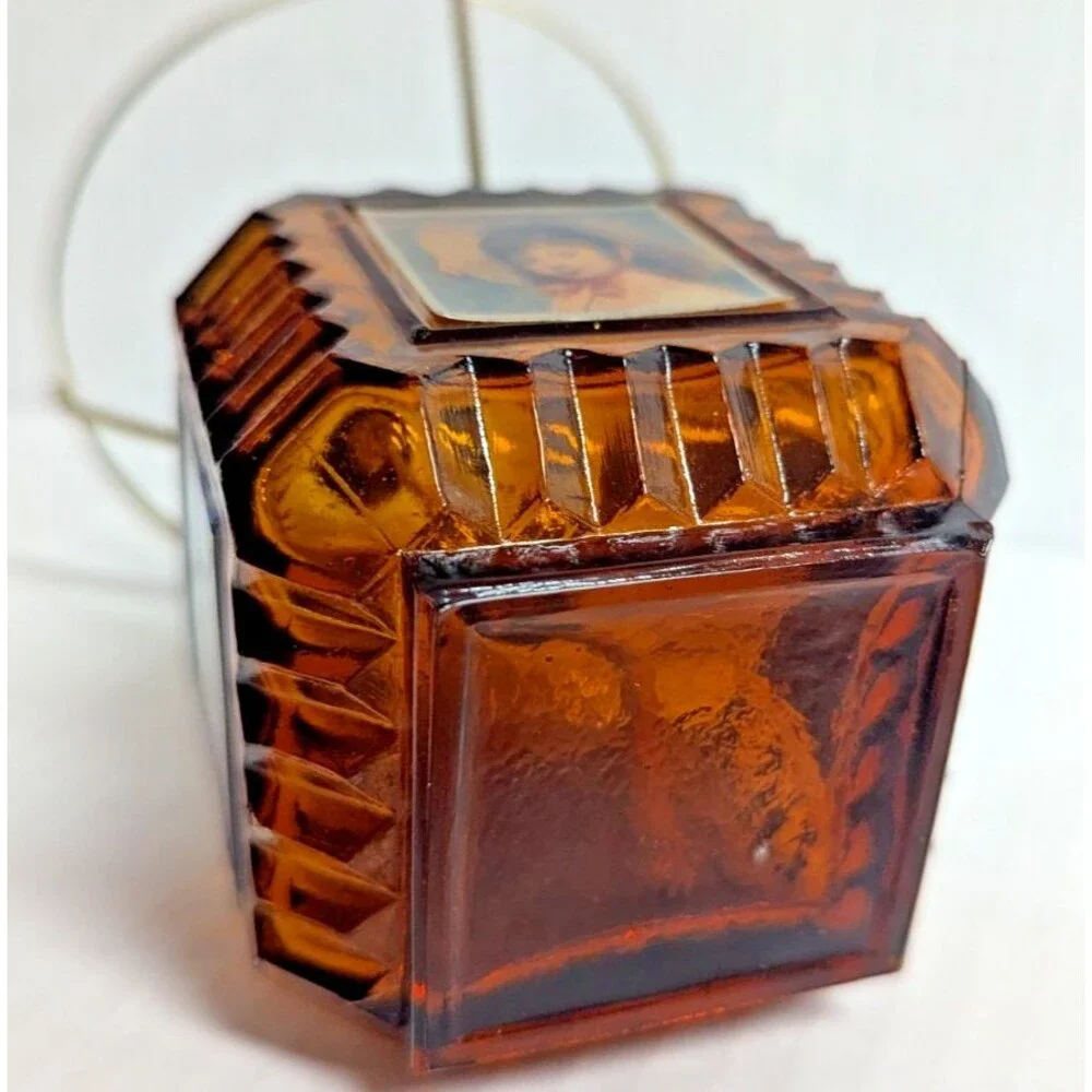 Victorian Style Amber Glass Children Portrait Wick Metal Top Holder VTG 1960s